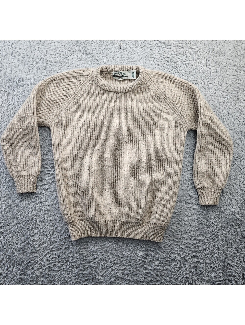 Aran Crafts Fisherman Oatmeal Sweater Ireland XXL (Fits Like Large-XL) Wool